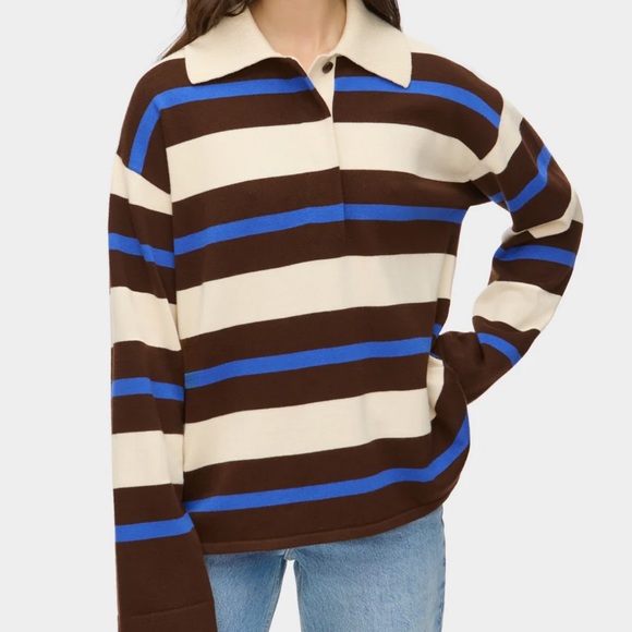 Aligne Tops - Aligne Ester Striped Polo Sweater
